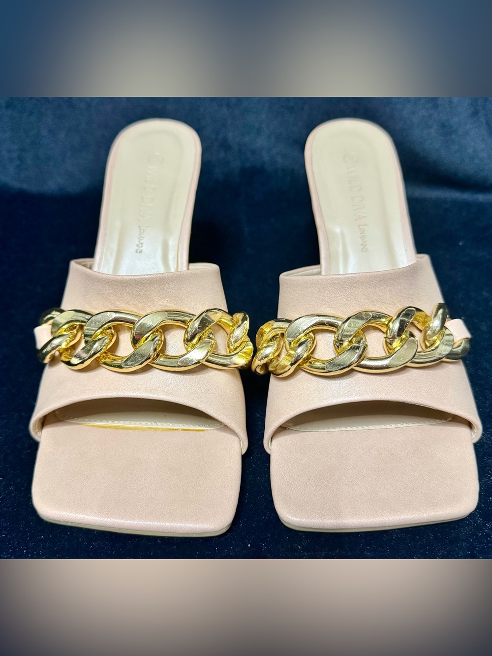 Wild Diva Mules with Gold Chain Accent